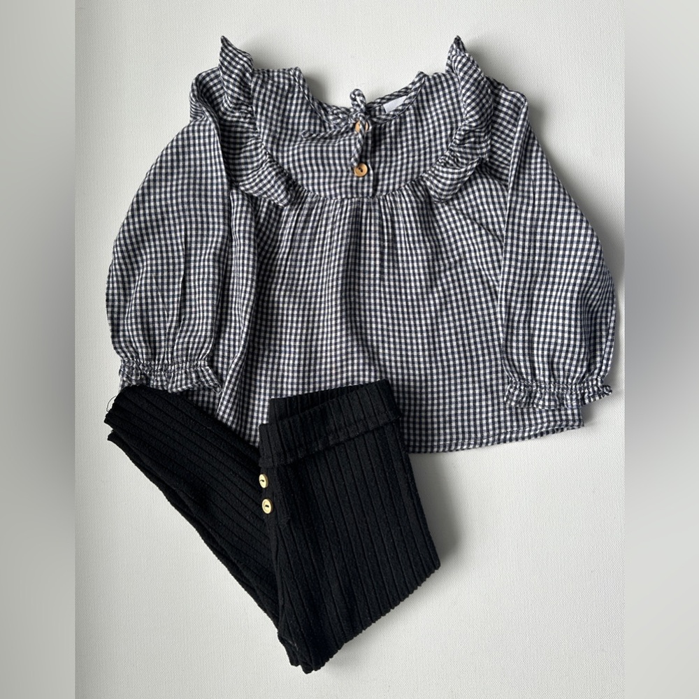 Zara girl set plaid top & black leggings | size 18-24M.